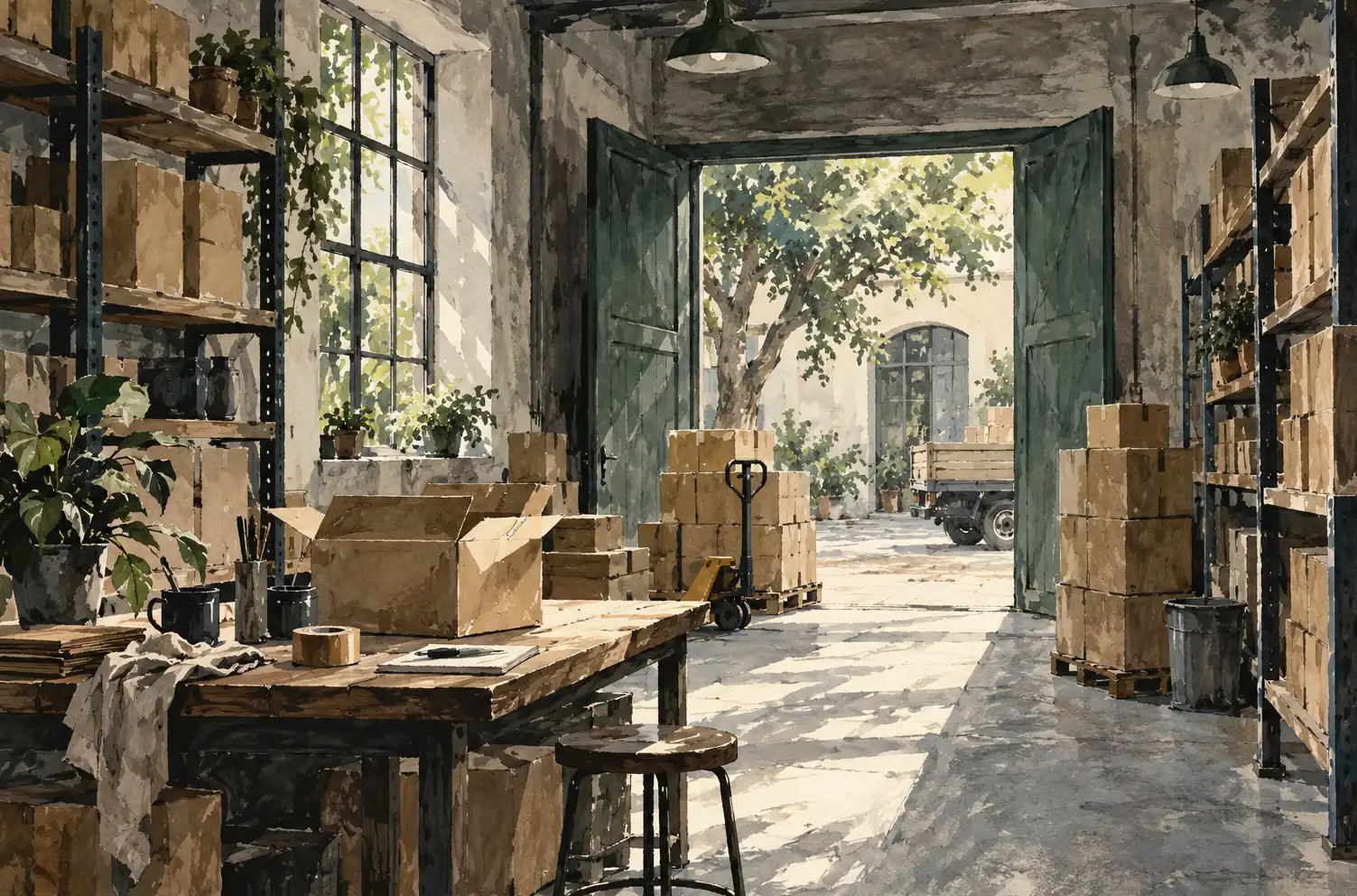 Illustration of distribution businesses and their working space